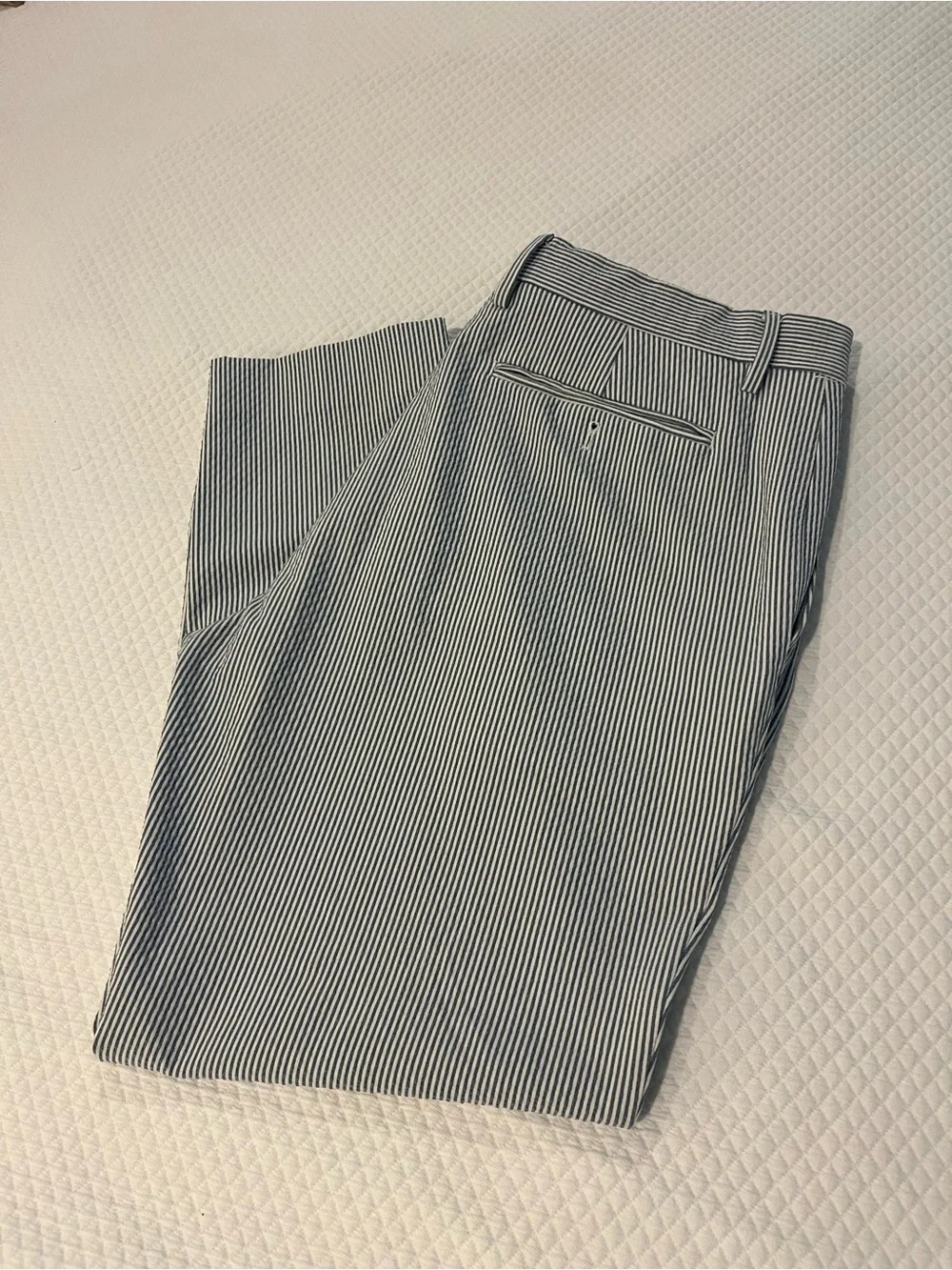 Banana Republic Navy and White Performance Seersucker Flat-Front Pants